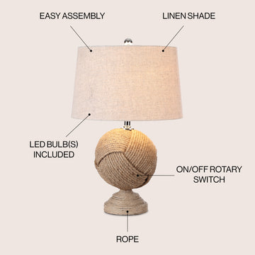 Monkey's Fist 24" Knotted Rope LED Table Lamp - JONATHAN Y